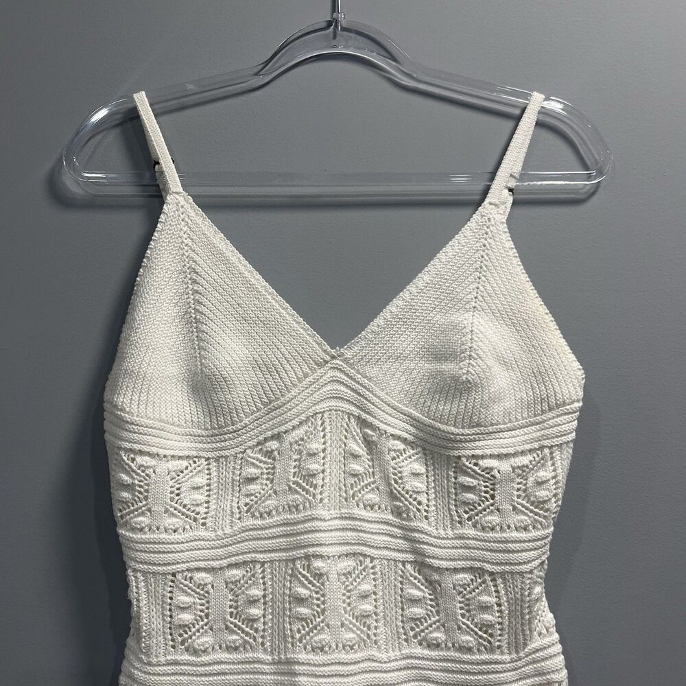 Olive & Oak Ivory Crochet Lined Bodycon Dress Size Large Boho Festival - Picture 2 of 7